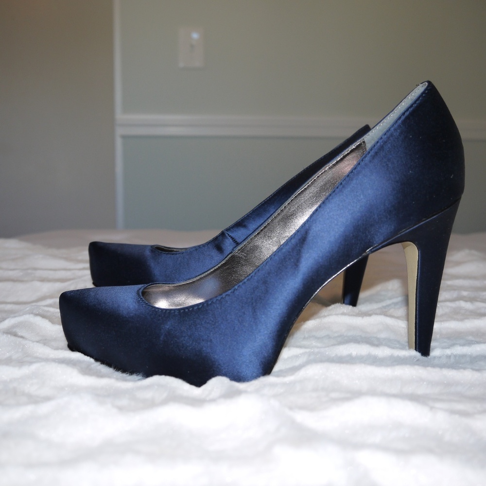 Classic Navy Satin Womens High Heel Pumps